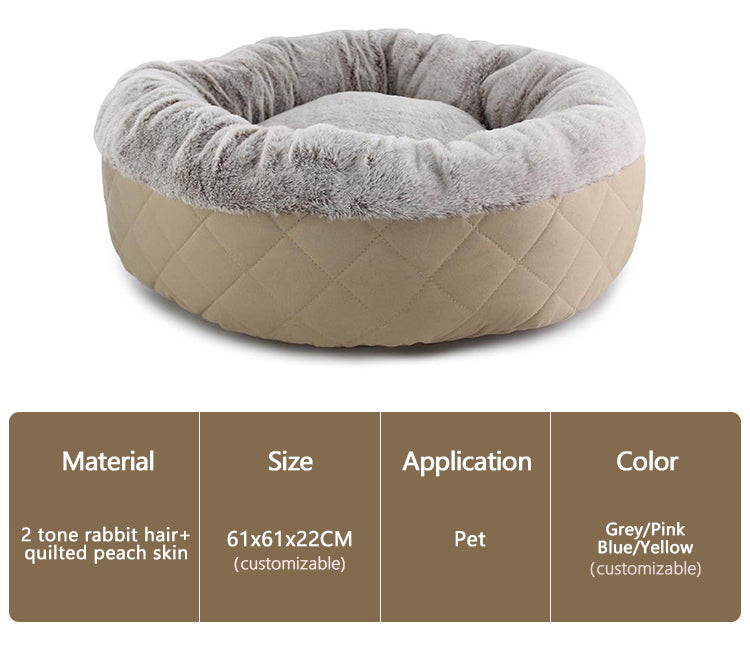 PET572 Rabbit Fur Circle Dog Donut Bed