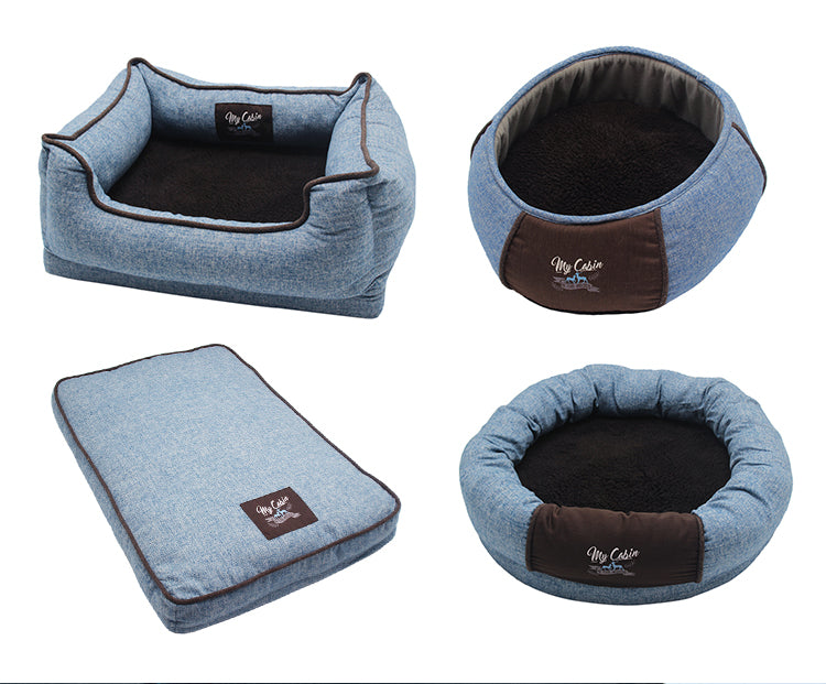 PET685 Memory Foam Linen Circle Round Dogs Bed