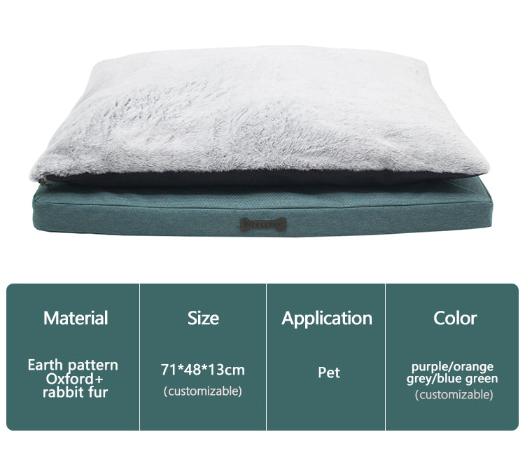 PET841 2 In 1 Pet Cushion Oxford Rabbit Fur Rectangle Dog Mattress