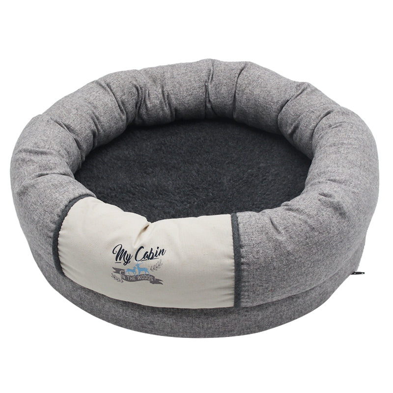 PET685 Memory Foam Linen Circle Round Dogs Bed