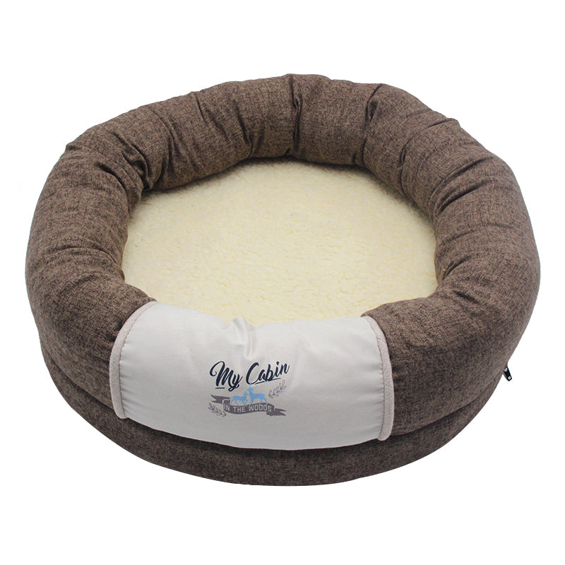 PET685 Memory Foam Linen Circle Round Dogs Bed