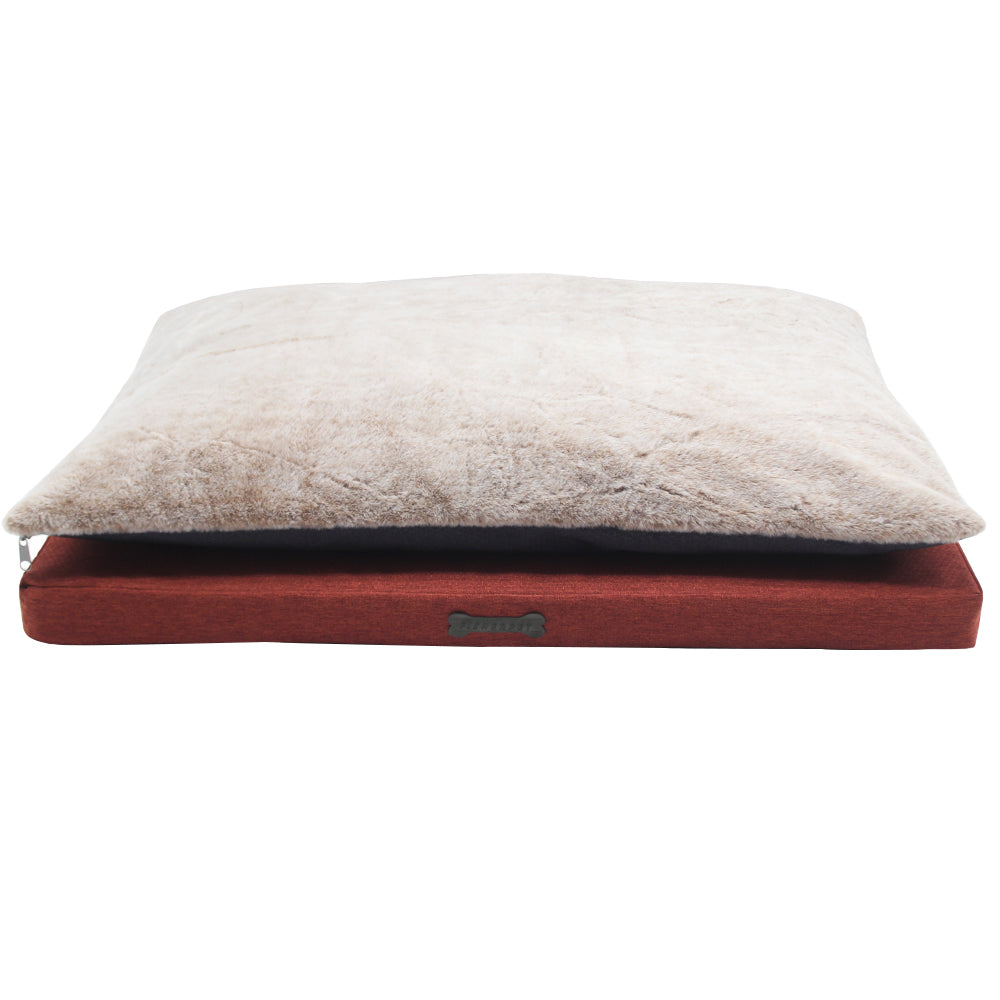 PET841 2 In 1 Pet Cushion Oxford Rabbit Fur Rectangle Dog Mattress