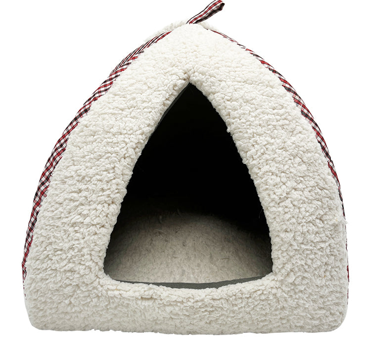 PET566 Red Stripe Fabric Cat Cave Sleeping Bed