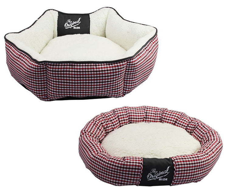 PET566  Warming Red Stripe Cat Calming Beds Soft Dog Bed