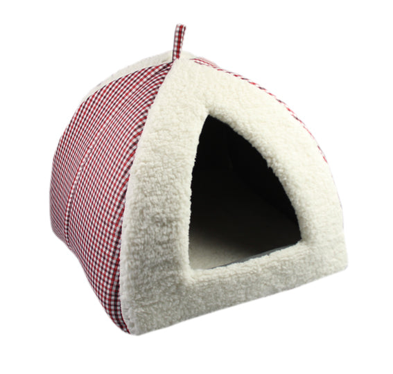 PET566  Warming Red Stripe Cat Calming Beds Soft Dog Bed