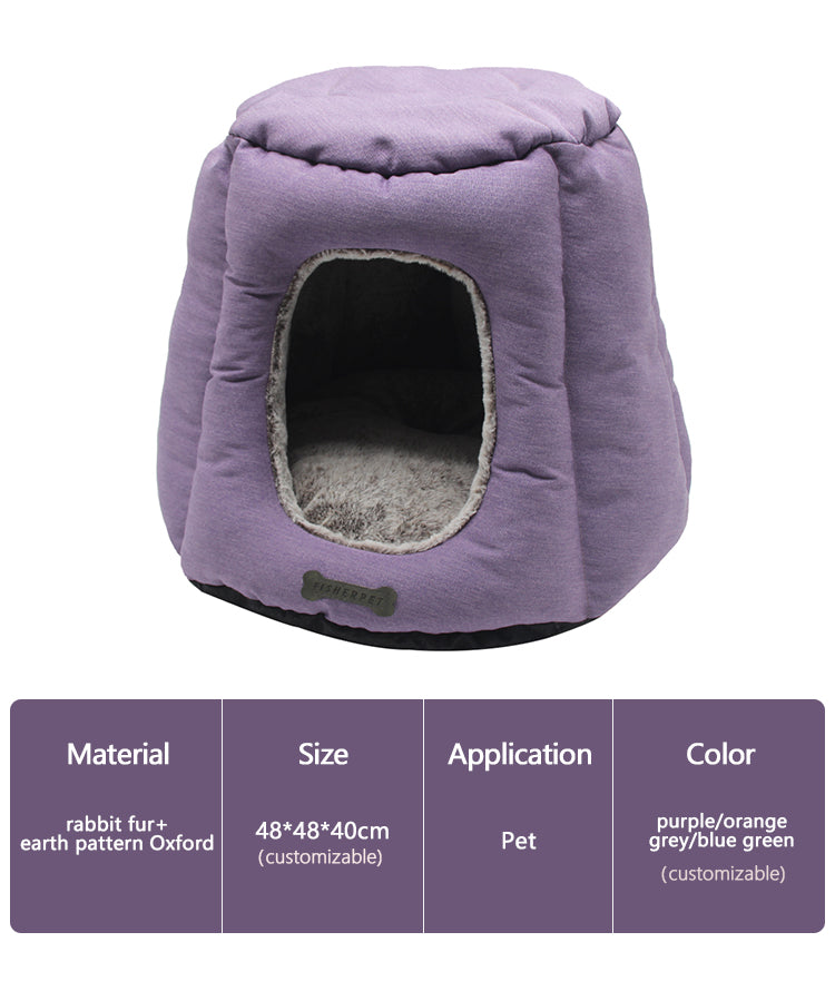 PET841 Rabbit Fur+Earth Pattern Oxford Cat House