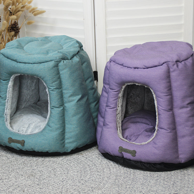 PET841 Rabbit Fur+Earth Pattern Oxford Cat House