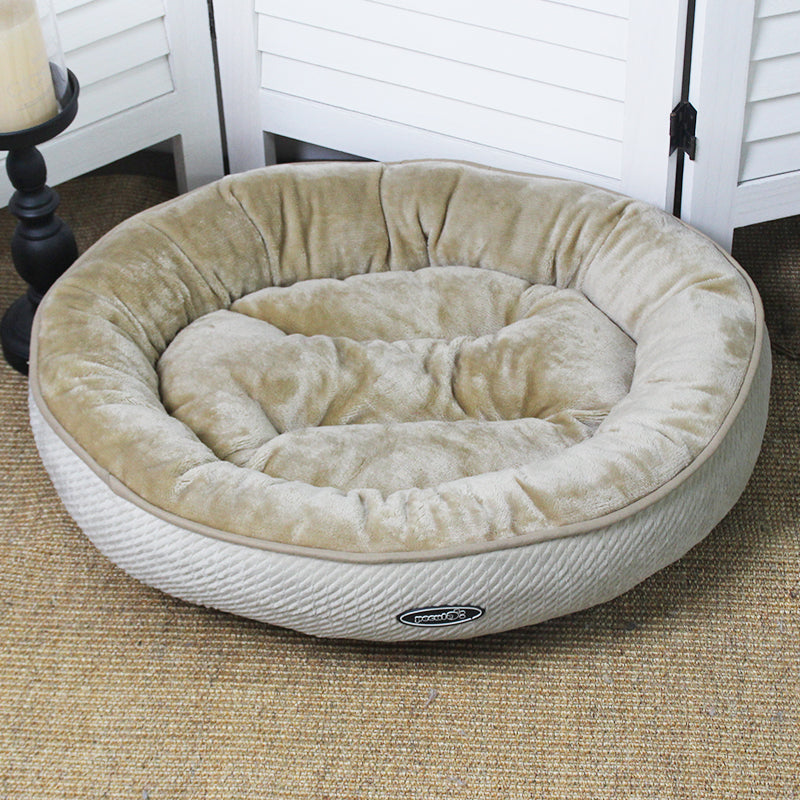 PET903 Soft Flannel Beige Donut Dog Bed Jacquard Stripe Round Dog Beds