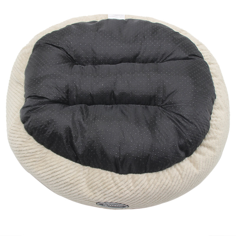 PET903 Soft Flannel Beige Donut Dog Bed Jacquard Stripe Round Dog Beds
