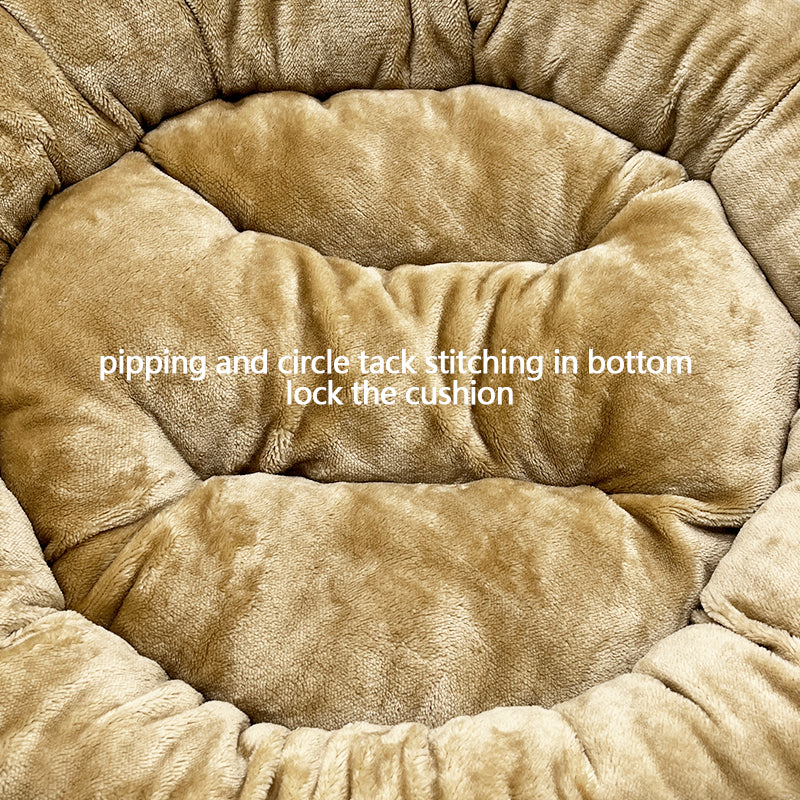 PET903 Soft Flannel Beige Donut Dog Bed Jacquard Stripe Round Dog Beds