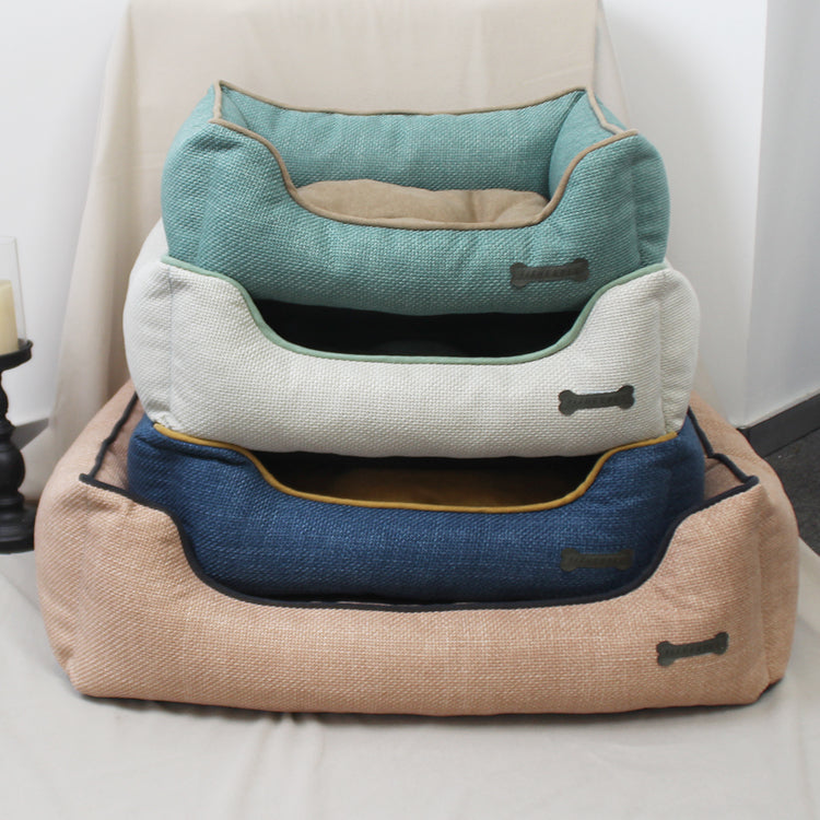 PET960 Colorful Raw Linen Fabric Human Dog Bed