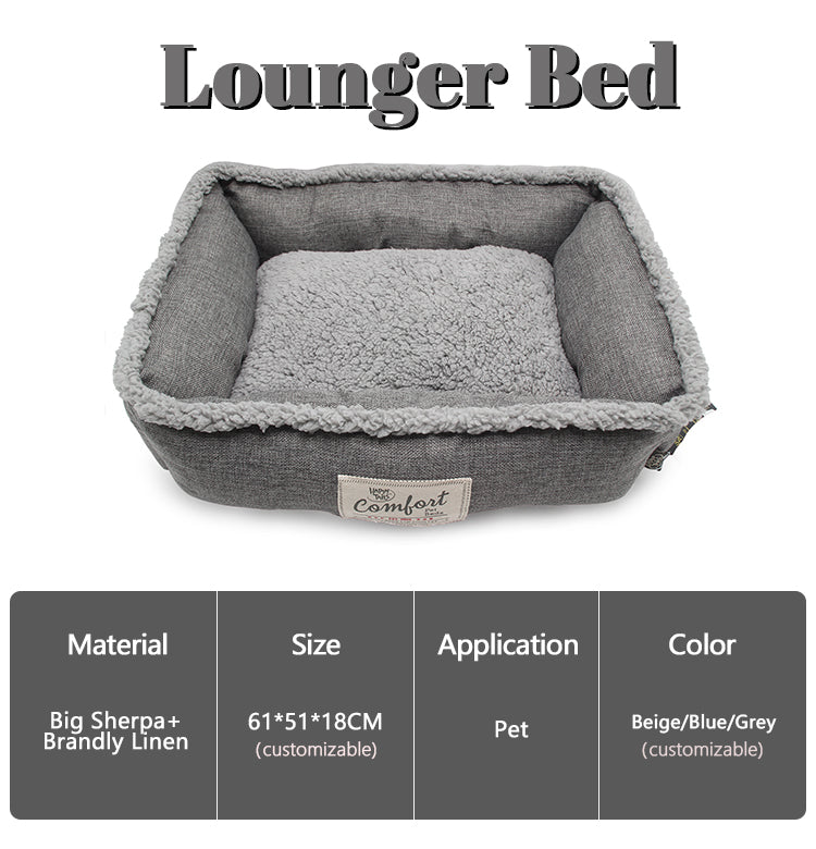 PET979 Big Sherpa+Brandly Linen Dog and cat square Bed