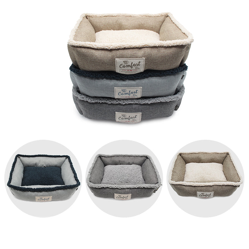 PET979 Big Sherpa+Brandly Linen Dog and cat square Bed