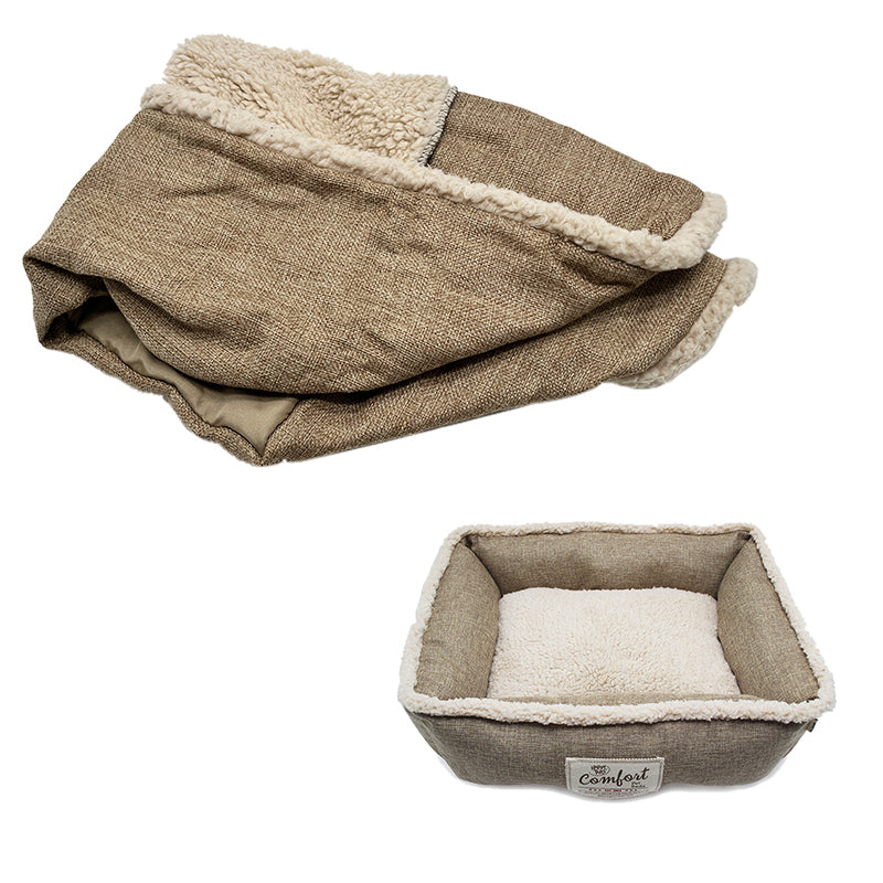 PET979 Big Sherpa+Brandly Linen Dog and cat square Bed