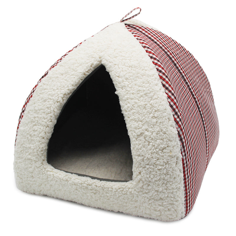 PET566 Red Stripe Fabric Cat Cave Sleeping Bed